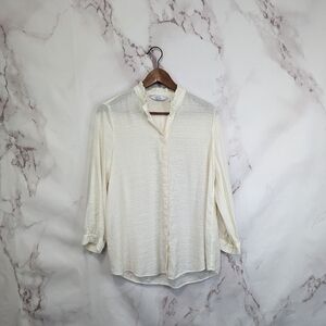 & Other Stories Peasant Top Size 4 Small White Button Popover Blouse 3/4 Sleeve